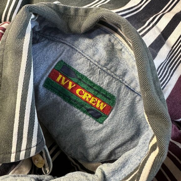 Vintage Ivy Crew 90s Stripe Button Down Shirt XL Preppy Country Western - Picture 5 of 9